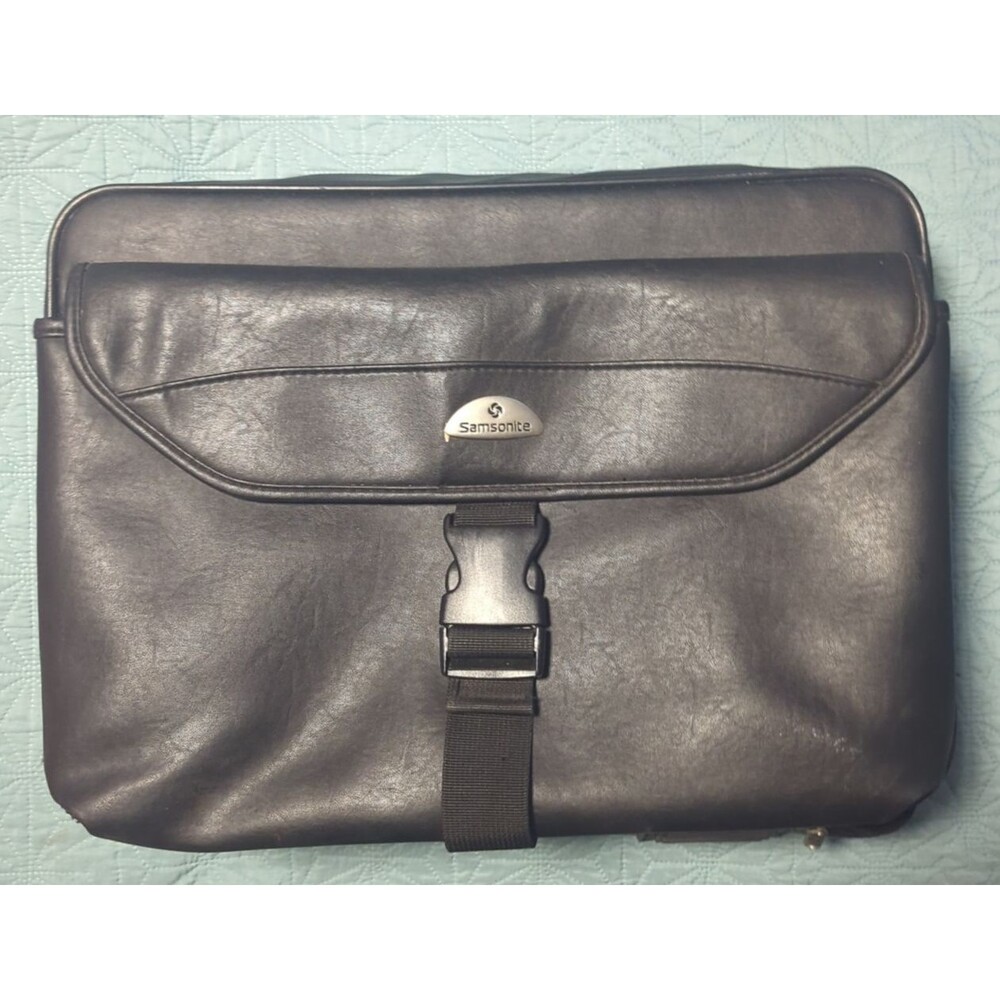 Samsonite Vtg Business  Leather Laptop Briefcase Black Many Pockets Organizer